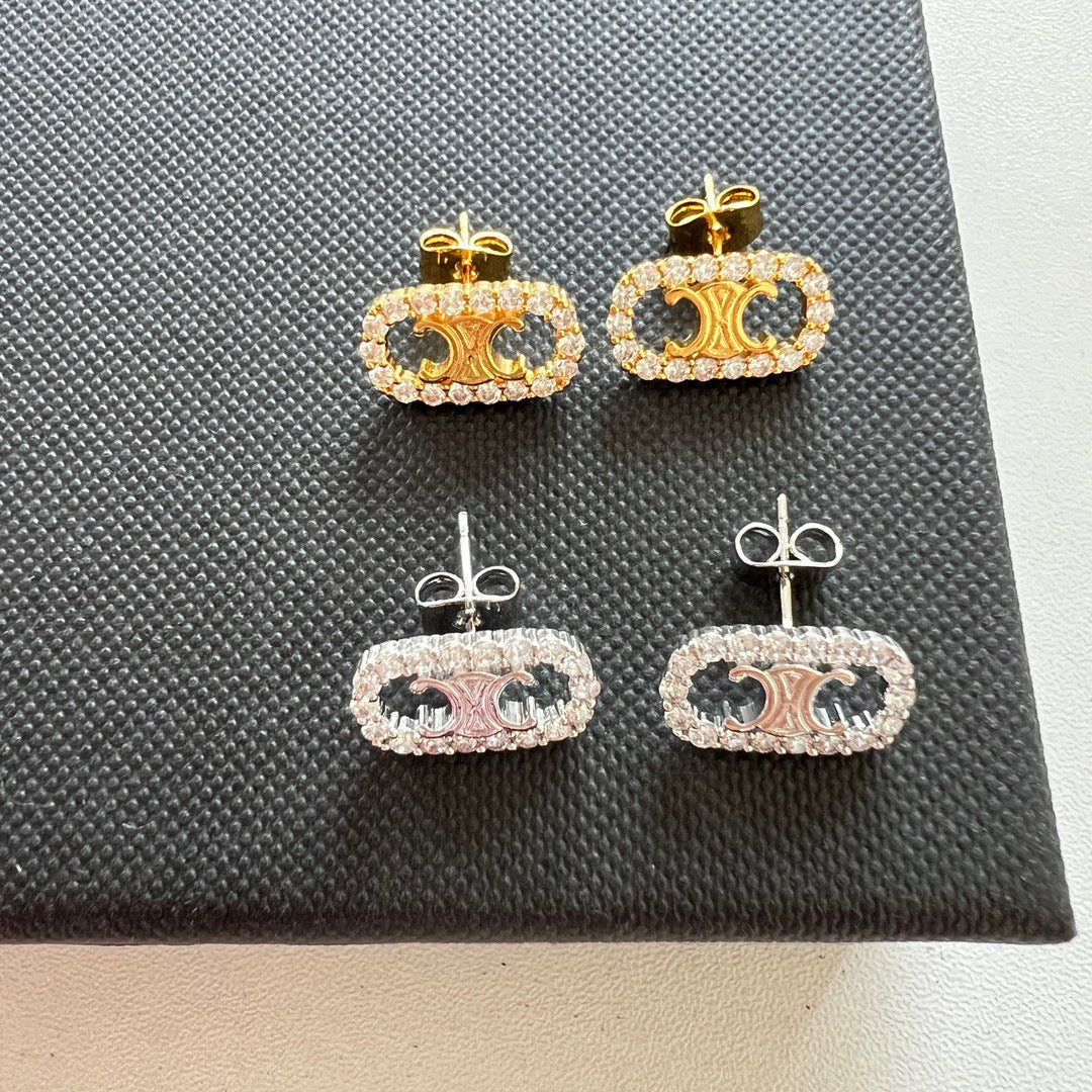 CLE031 CILINE Triomphe drop/Stud earring in metal and crystal - ccjewelryacc