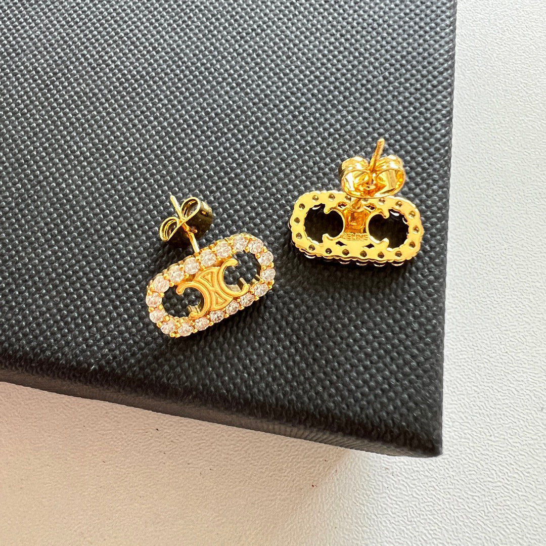 CLE031 CILINE Triomphe drop/Stud earring in metal and crystal - ccjewelryacc