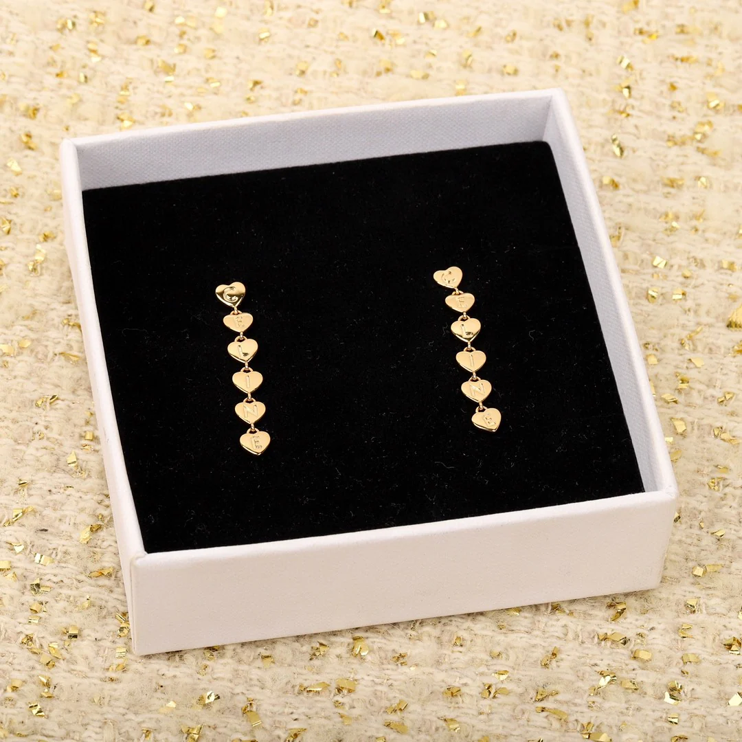 CLE020  Metal gold finish heart charms drop earring - ccjewelryacc