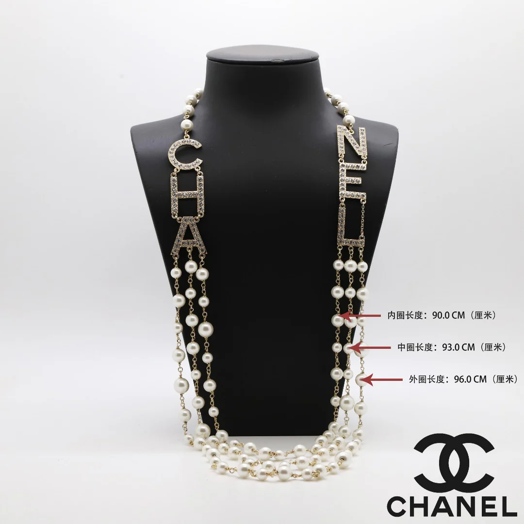 CCL024 Three layers CC Pearl Long Chain sweater Necklace - ccjewelryacc