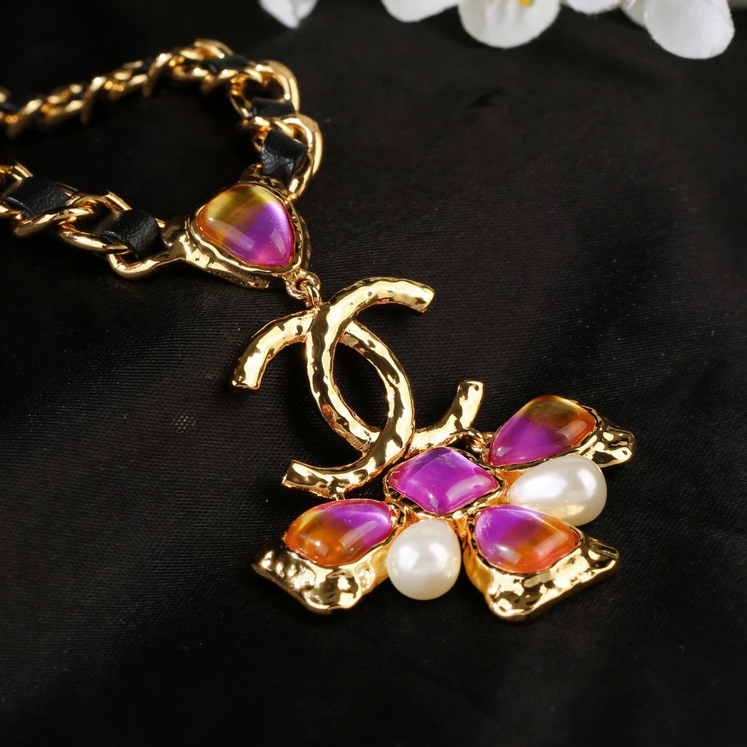 CCN123 Chanel metal leater chain cross pendant necklace - ccjewelryacc