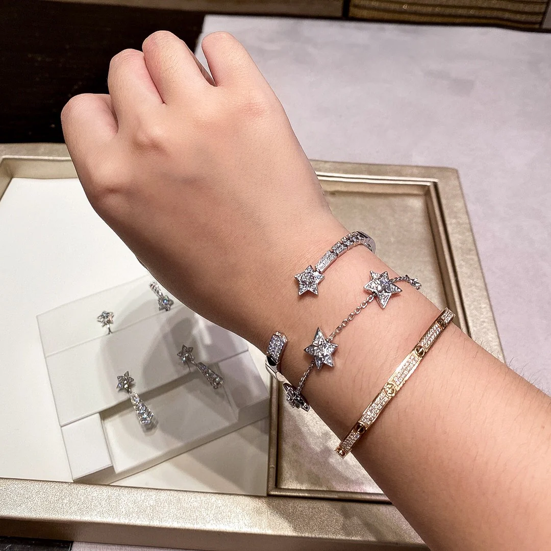 CCSS001 S925 Silver Comete chevron Diamond Bangle Bracelet Cuff - ccjewelryacc