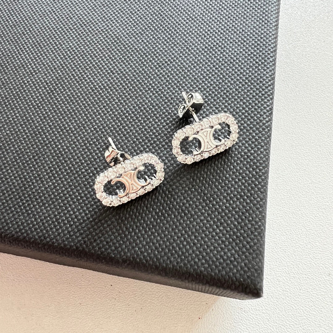 CLE031 CILINE Triomphe drop/Stud earring in metal and crystal - ccjewelryacc