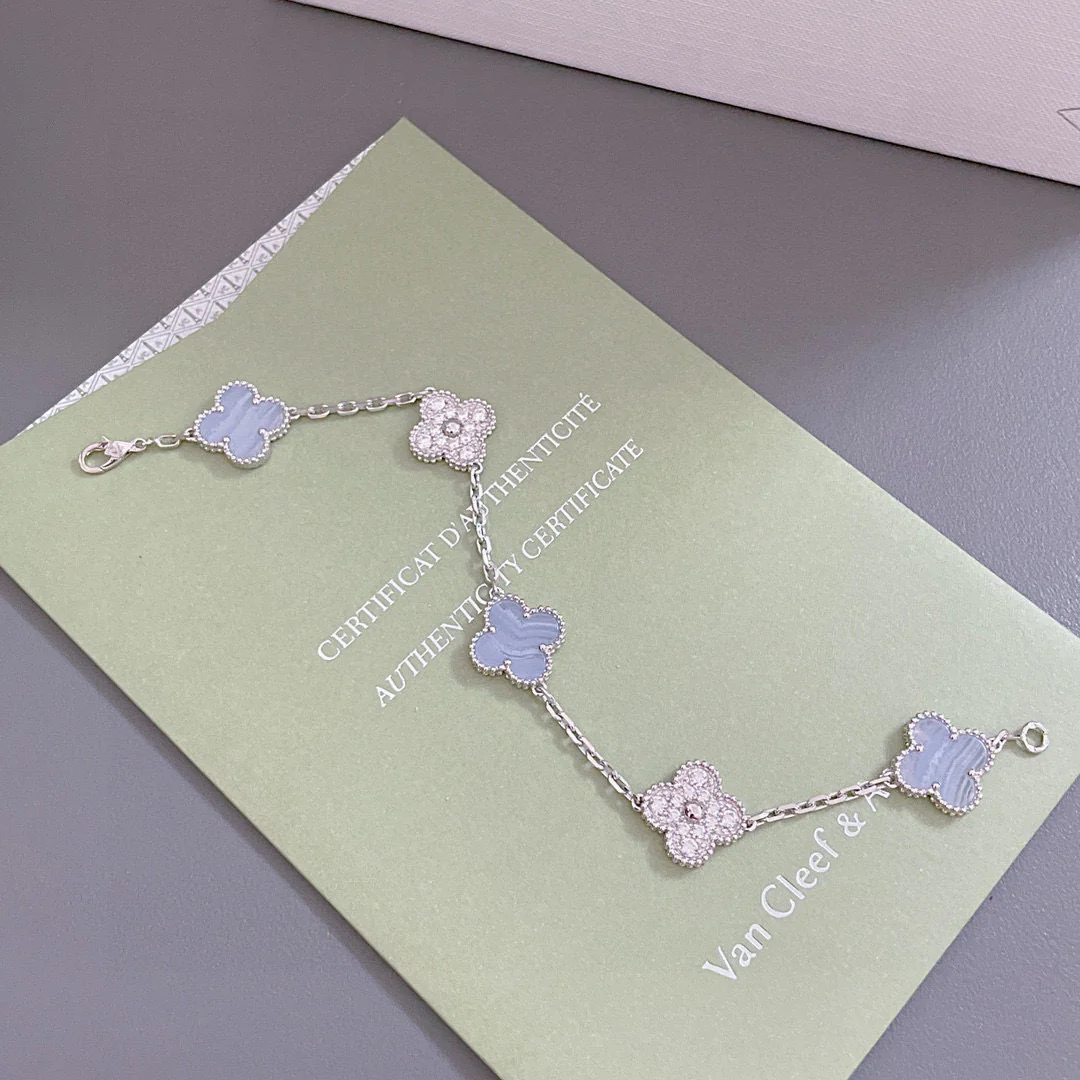 VCS006 vintage alhambra Bracelet Violet Chalcedony Silver 5 motifs - ccjewelryacc