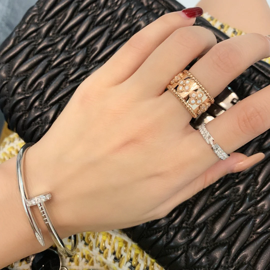 VCRS003 18k White gold/rose gold VCA Perlée clovers Ring Medium for women - ccjewelryacc