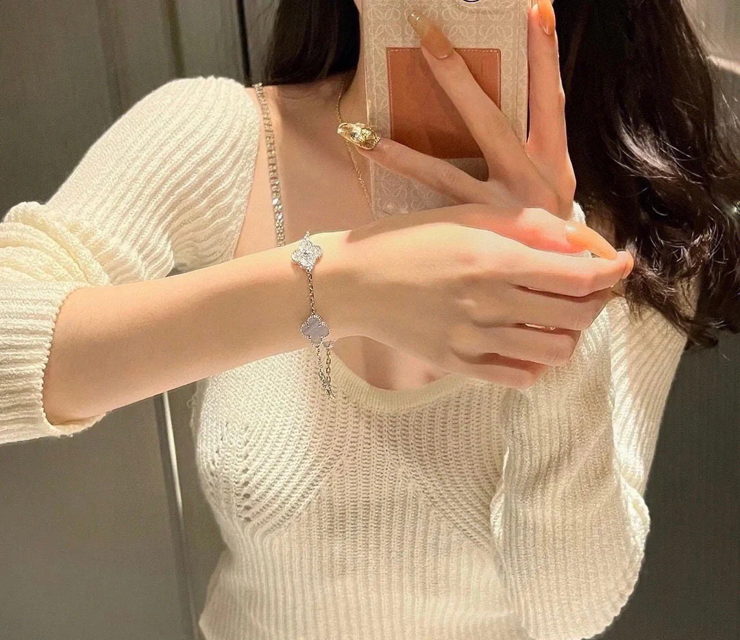 VCS006 vintage alhambra Bracelet Violet Chalcedony Silver 5 motifs - ccjewelryacc