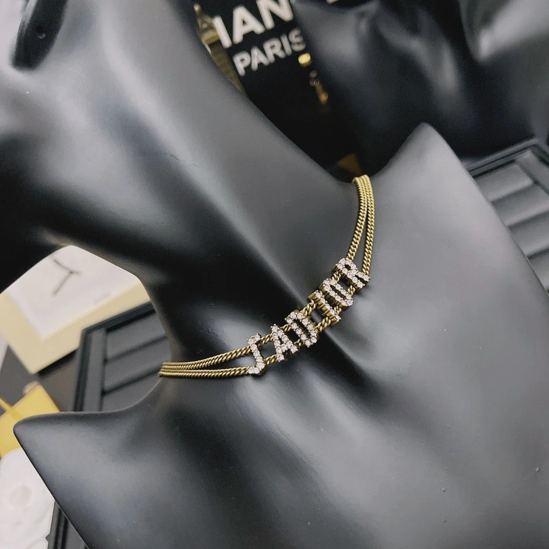 CDN008 Jadior letters Choker Necklace in metal double chain - ccjewelryacc