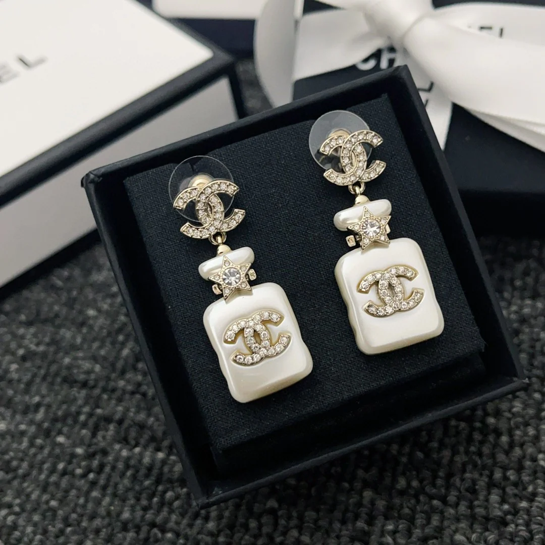 CCE048 Chanel Pink /blue /yellow acrylic star Perfume Bottle with crystal cc logo stud earring - ccjewelryacc