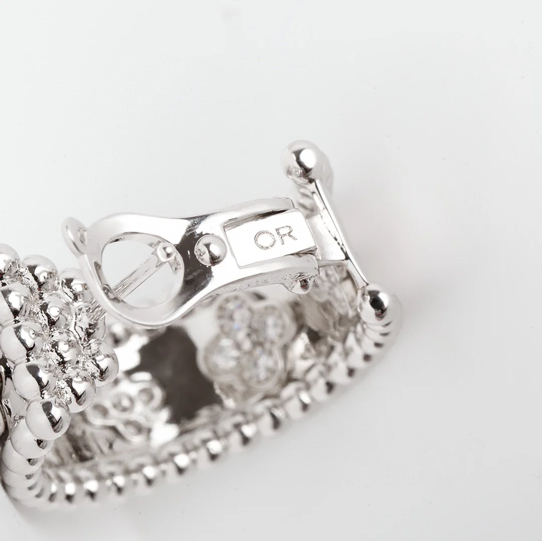 VCES001 S925 Sterling Silver and diamond Perlee clovers hook Earring clip - ccjewelryacc