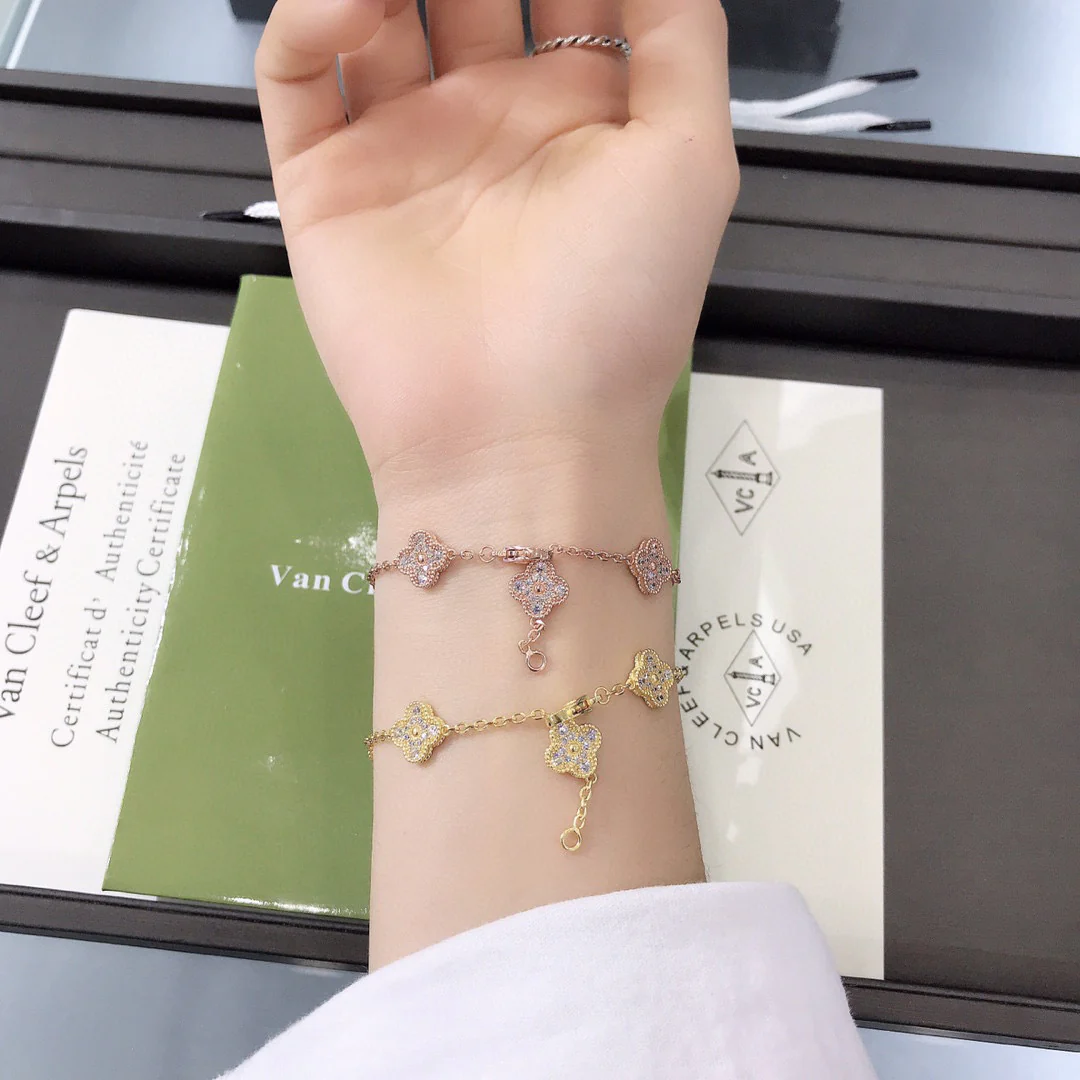 VCS001 Sweet alhambra diamond bracelet 6 motifs mini - ccjewelryacc