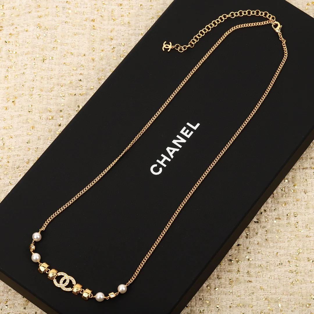 CCW044 Vintage Diamond pearl CC Waist chain Sweater chain - ccfashionjewelry