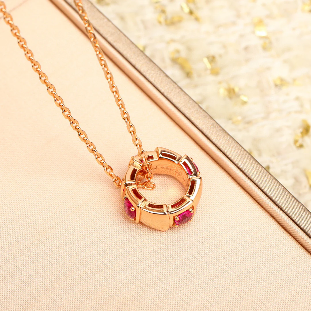 BGNS008 S925 Sterling Silver With Red gemstone serpenti viper necklace - ccjewelryacc