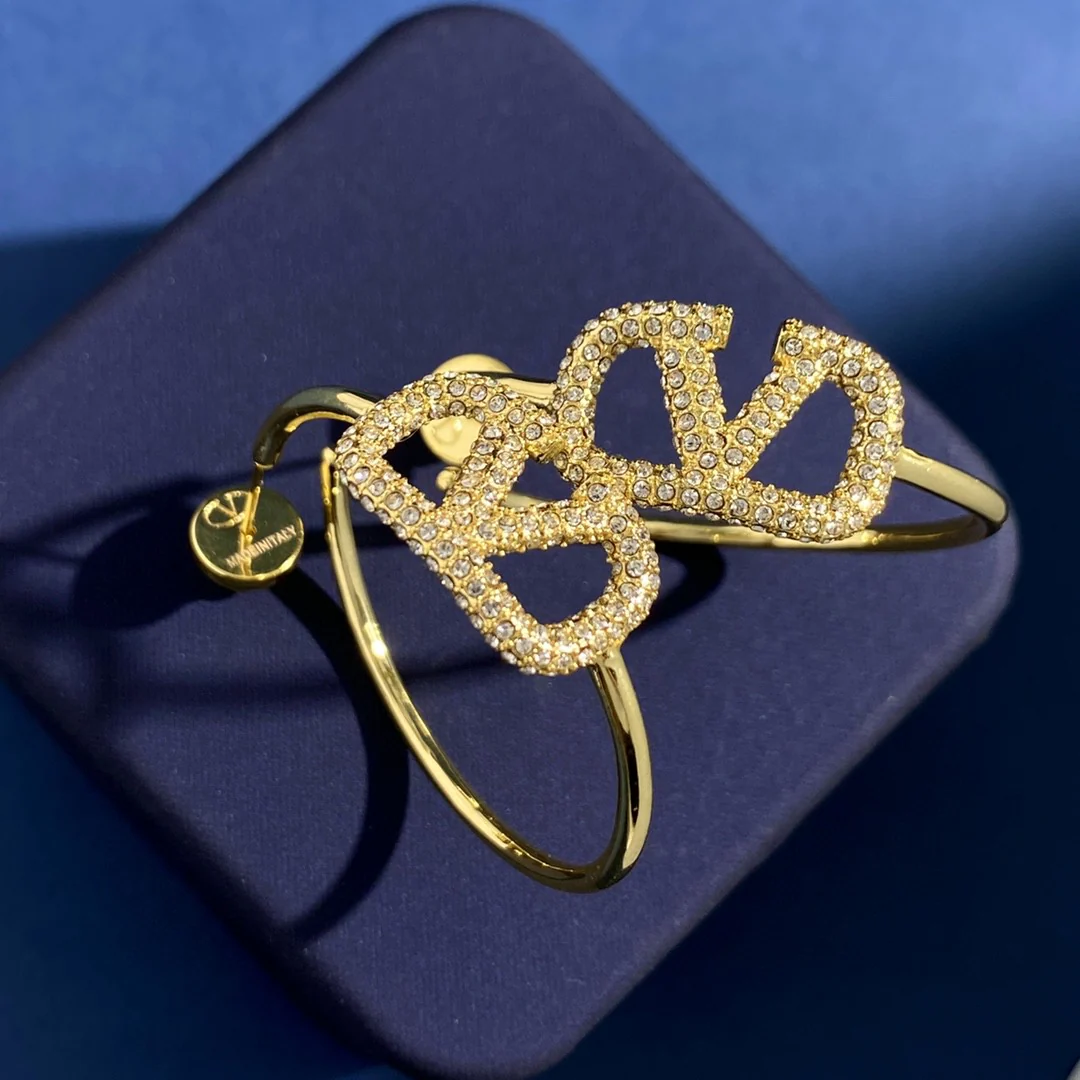 VTE031 Valentino Garavani Gold VLogo Signature Hoop Earrings in metal and crytal - ccjewelryacc