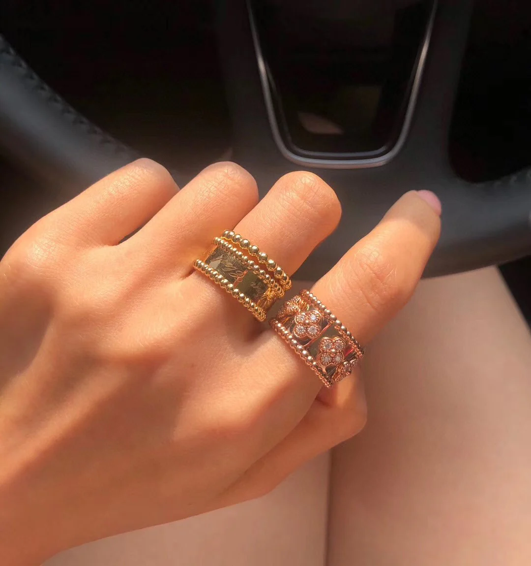 VCRS003 18k White gold/rose gold VCA Perlée clovers Ring Medium for women - ccjewelryacc