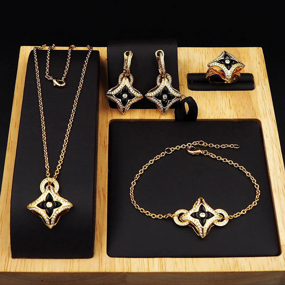 LVT011B Ever Blossom Series Jewelry Set Necklace Bracelet Earrings - ccfashionjewelry