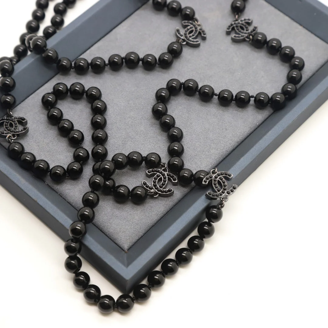 CCL011 High quality CC Black Pearl Long Chain Necklace Pearl sweater chain - ccjewelryacc