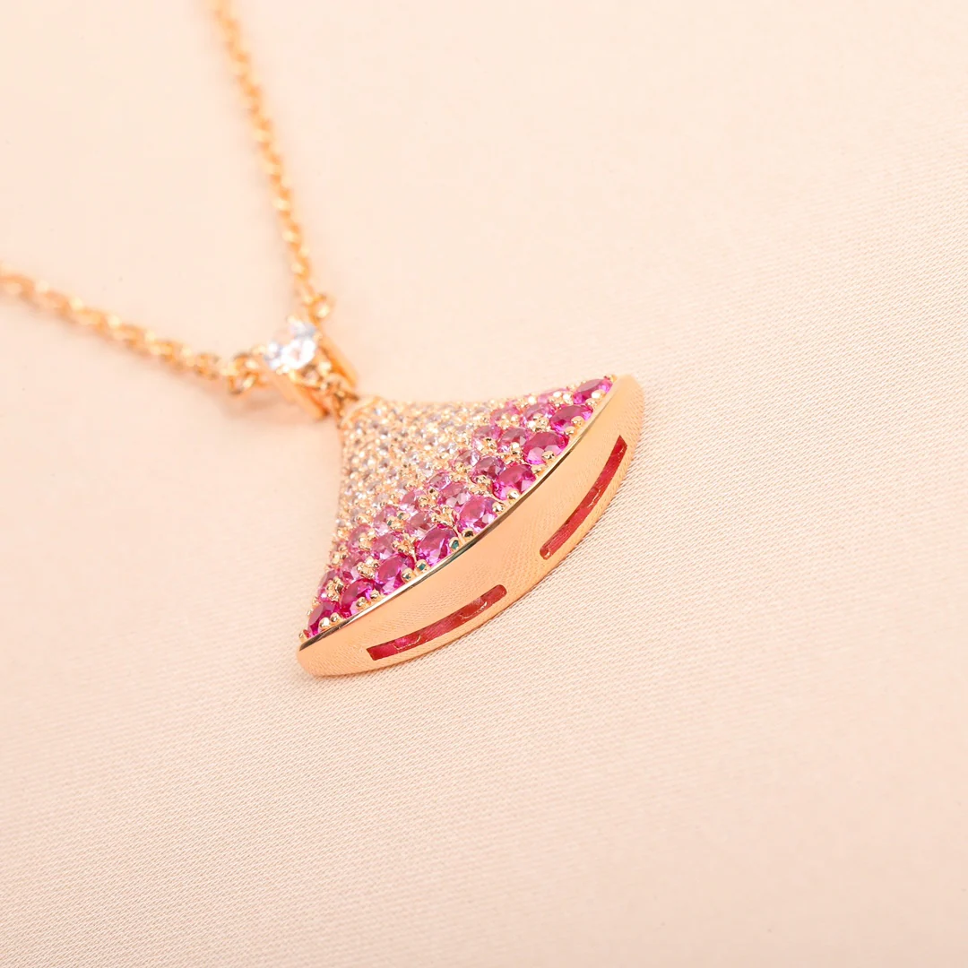 BGNS007 S925 Sterling Sliver Pink full Diamond divas dream necklace - ccjewelryacc