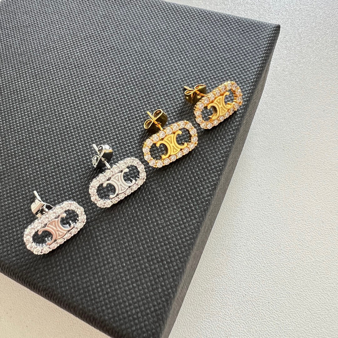 CLE031 CILINE Triomphe drop/Stud earring in metal and crystal - ccjewelryacc