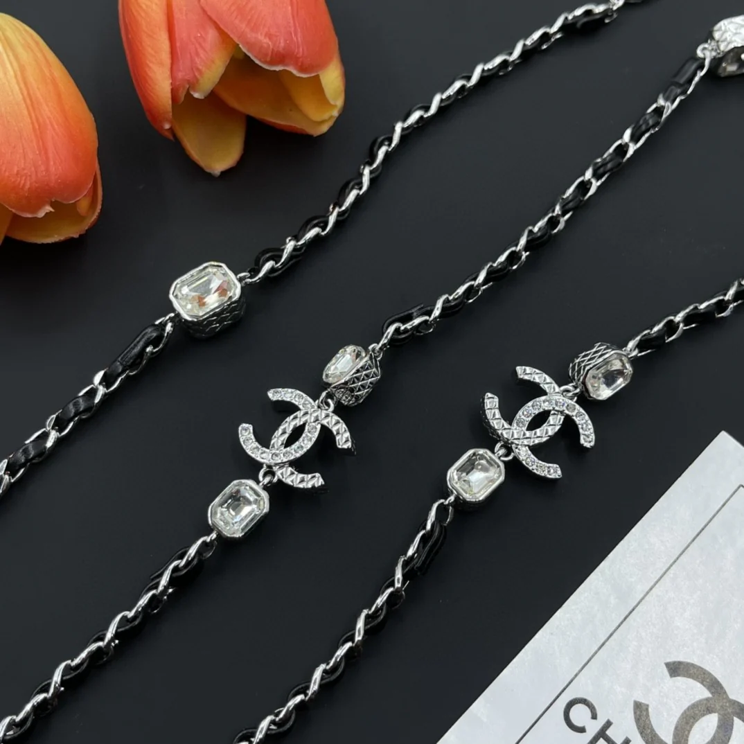 CCL290 CC metal and leather long chain necklace - ccjewelryacc