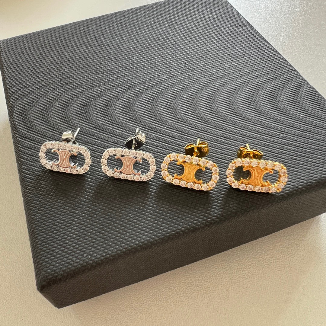 CLE031 CILINE Triomphe drop/Stud earring in metal and crystal - ccjewelryacc