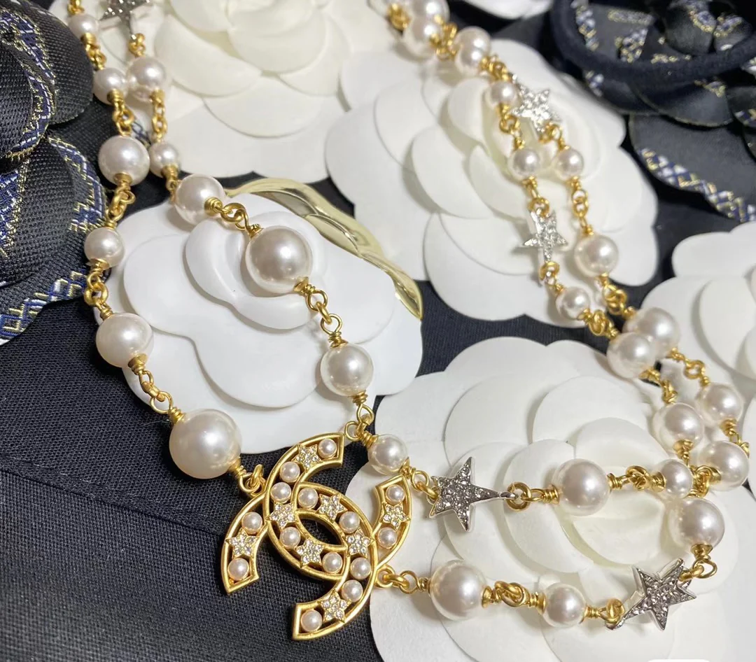 CCL249 High quality CC Long Chain Necklace pearl sweater chain - ccfashionjewelry