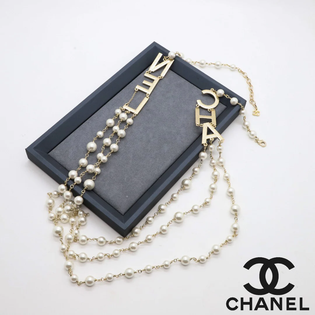 CCL024 Three layers CC Pearl Long Chain sweater Necklace - ccjewelryacc