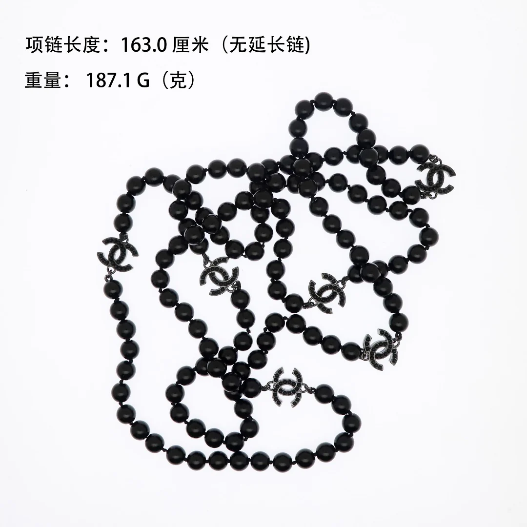 CCL011 High quality CC Black Pearl Long Chain Necklace Pearl sweater chain - ccjewelryacc