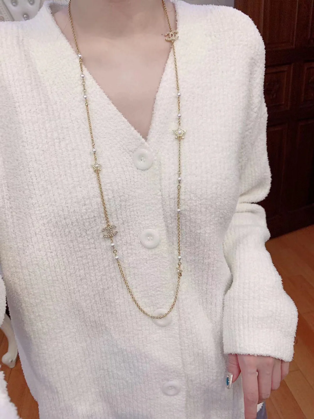 CCL046 Metal Long Chain with Cometa Star Pearls Sweater necklace - ccjewelryacc