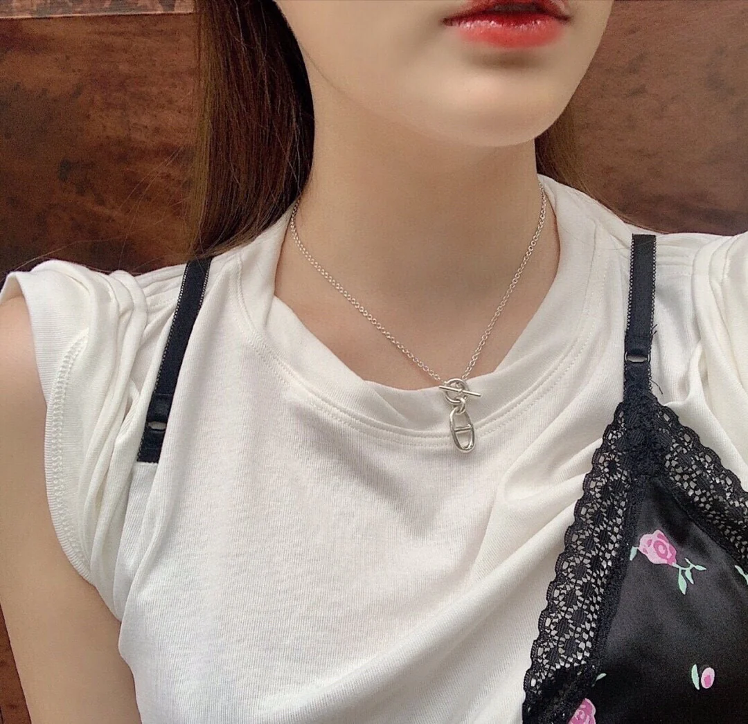 HMNS015 S925 Silver Pig nose Chaine d'ancre pendant Necklace - ccjewelryacc