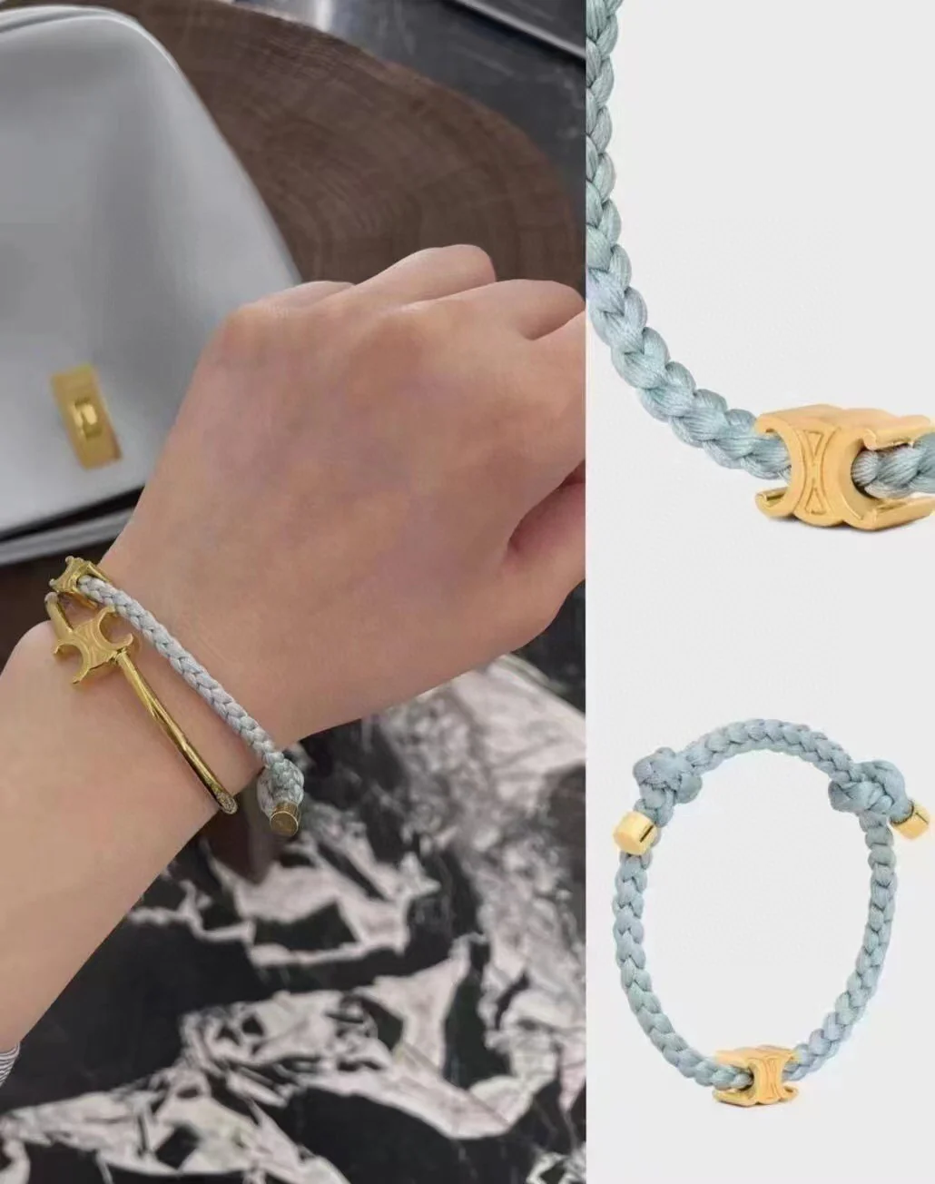 CLS004 Celine Triomphe Asymmetric Cuff in Brass with Gold Finish - ccjewelryacc