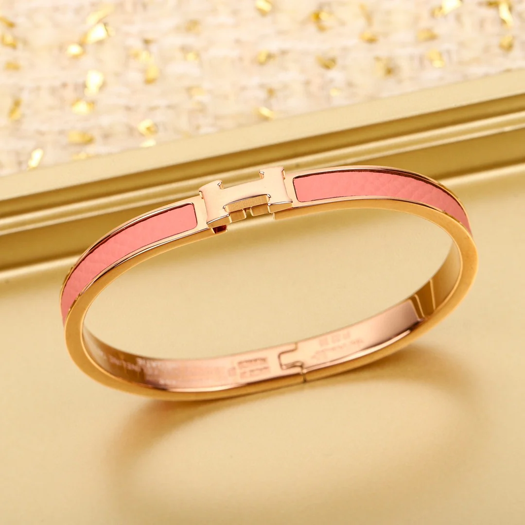 HMS013 Narrow Leater H Bangle Bracelet - ccjewelryacc