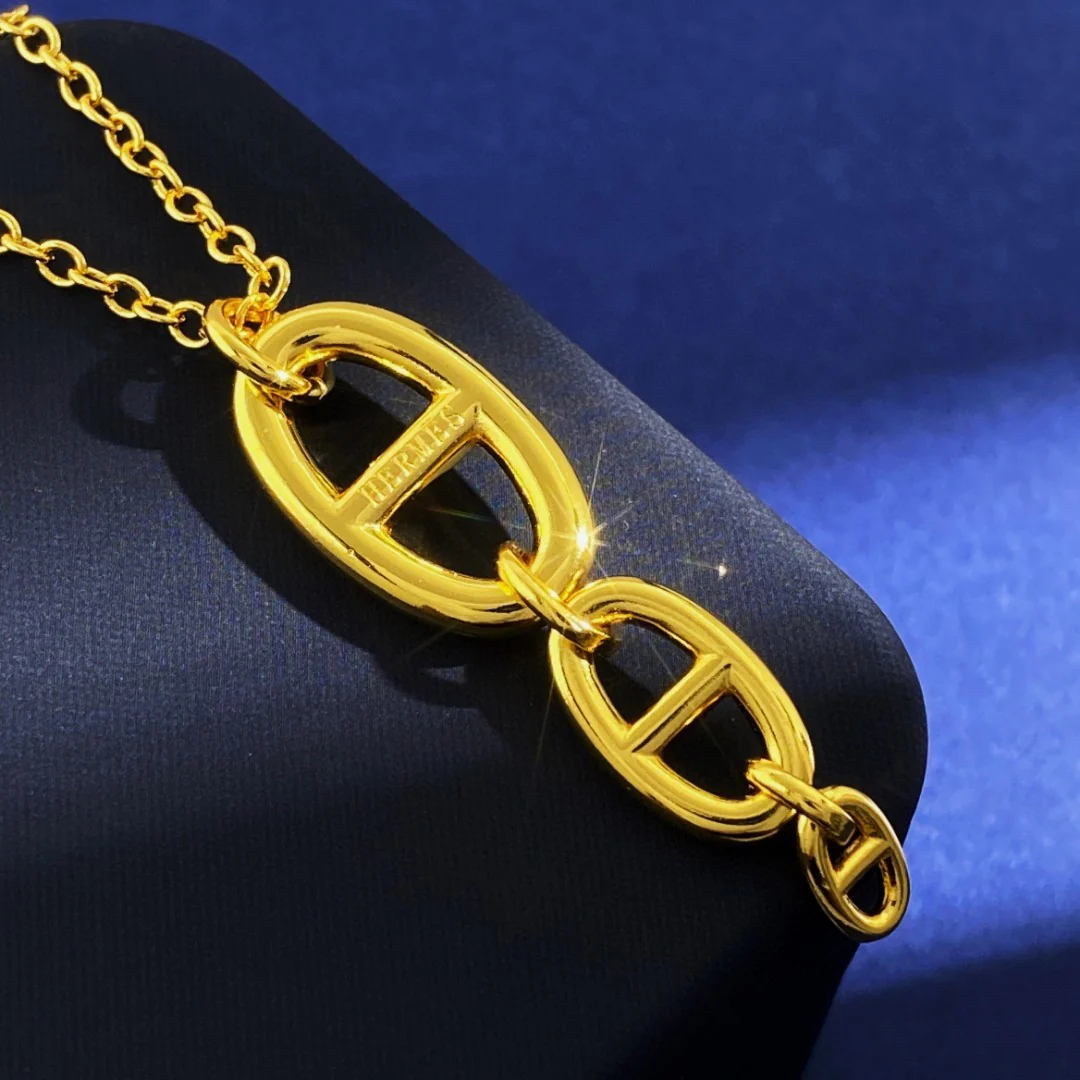 HMN012 H Pig nose Chaine d'ancre Enchainee pendant necklace, large model - ccjewelryacc