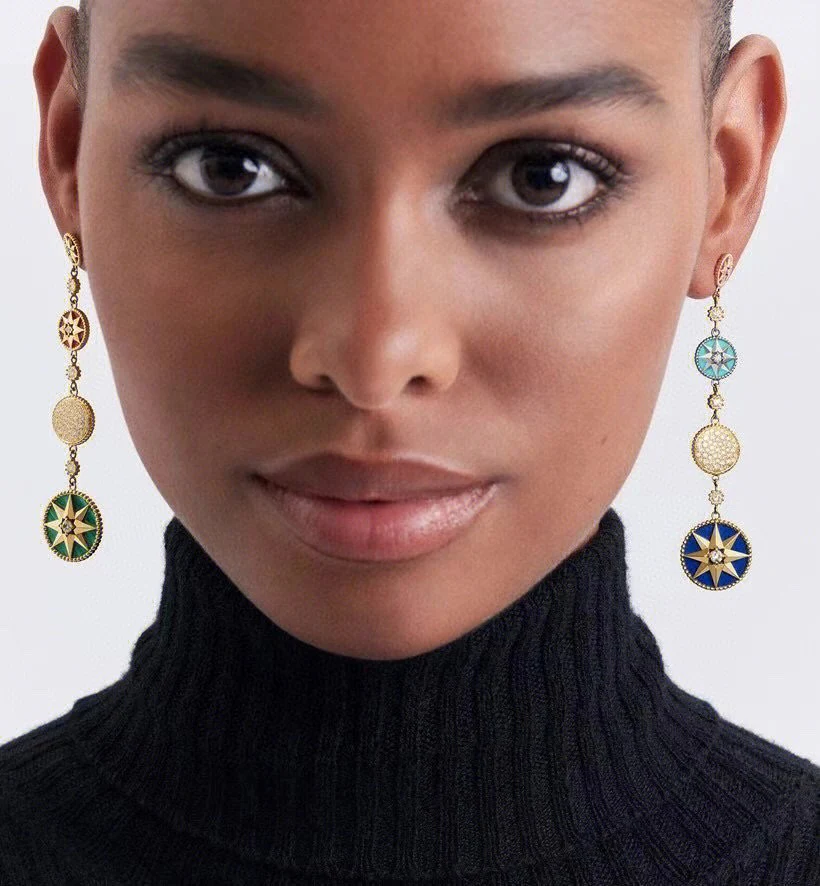 CDEV006 18k Gold Dior ROSE DES VENTS Drop Earrings - ccjewelryacc