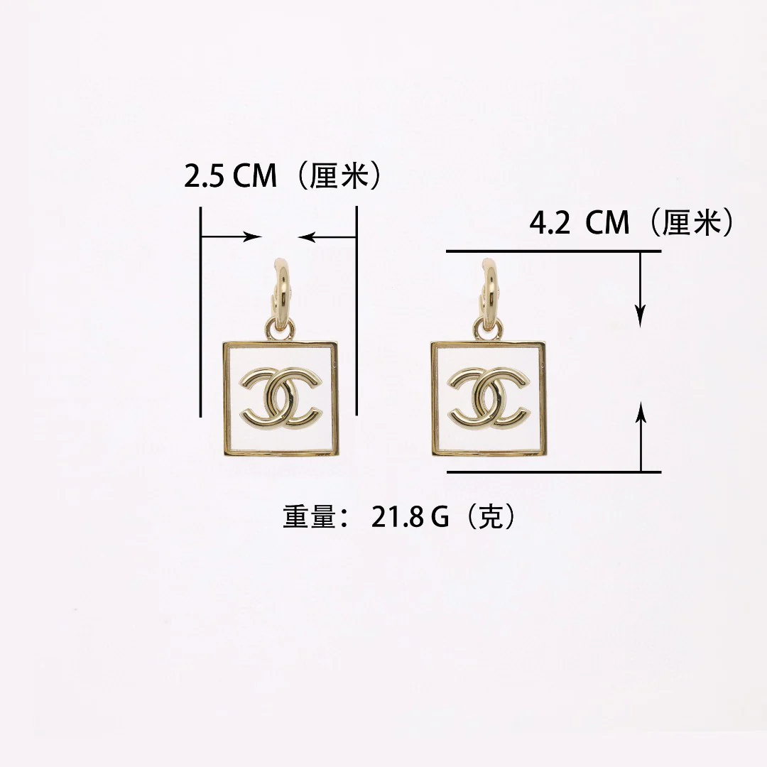 CCE344 Gold plated square acrylic cc logo pendant earrings. - ccjewelryacc