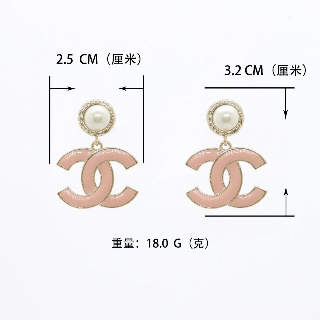 CCE309 Black/ Pink enamel CC logo drop Earring - ccjewelryacc