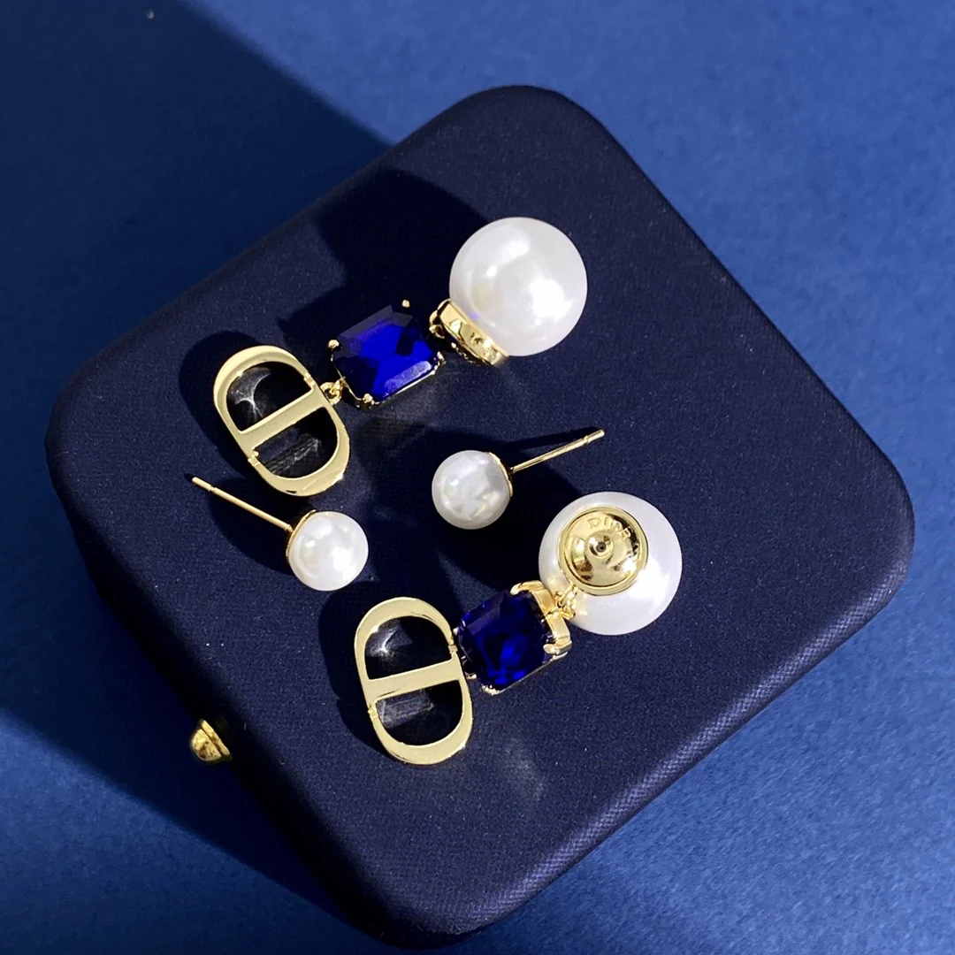 CDE254 Dior Tribales earrings in metal and Blue zircon diamond - ccjewelryacc