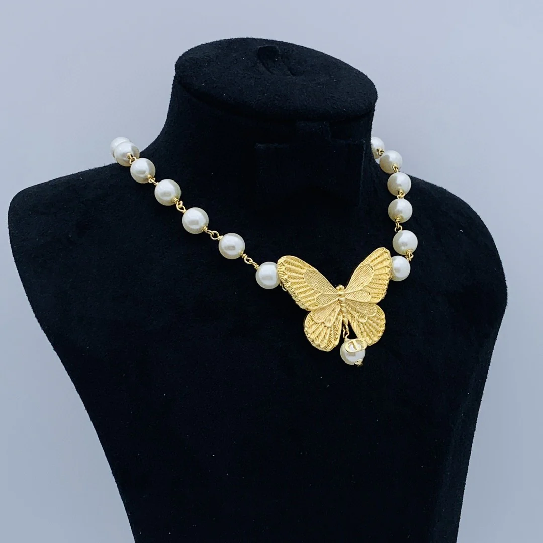 CDN151 High quality Pearl CD Butterfly Choker Necklace - ccjewelryacc