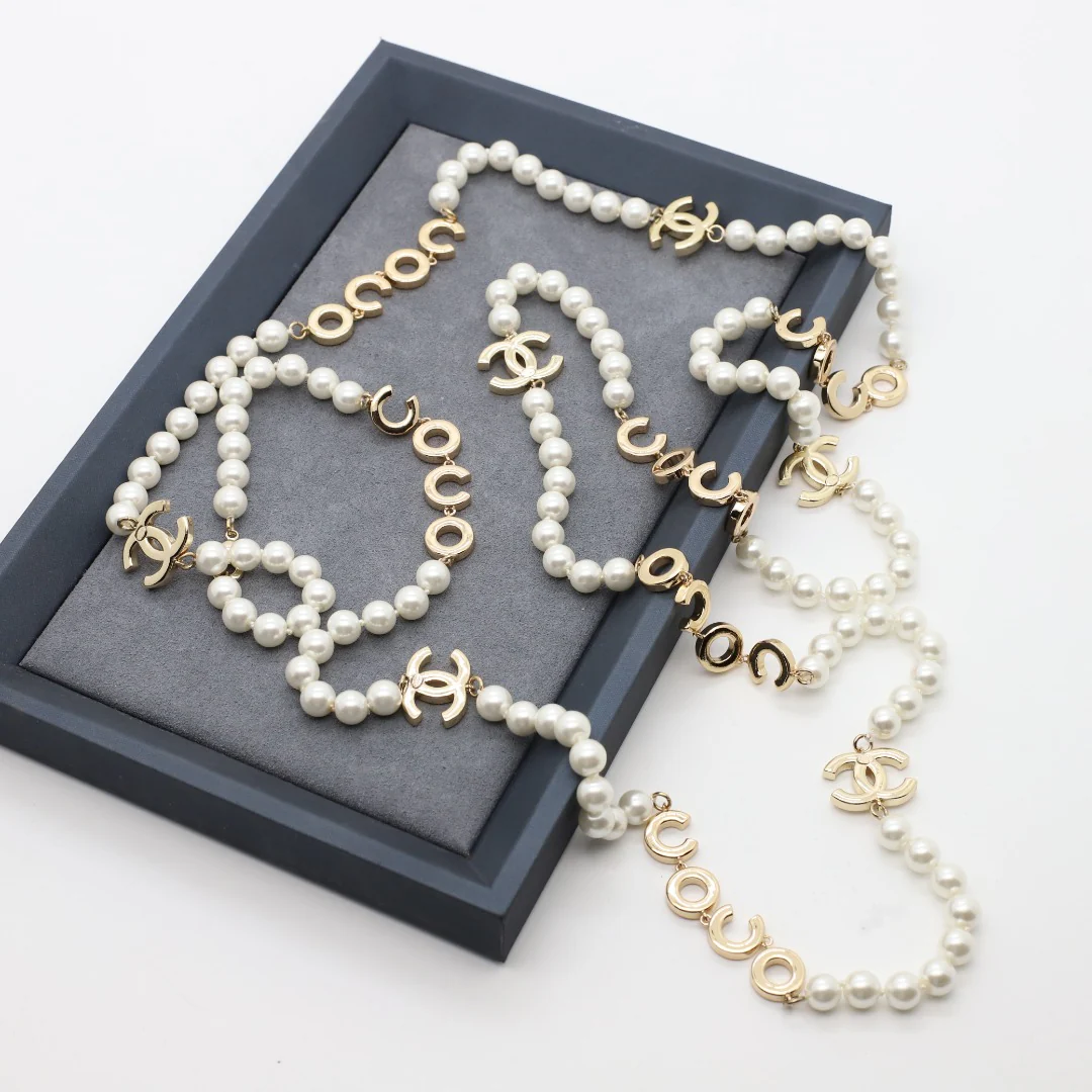 CCL030 High Quality CC Pearl Long Chain Necklace Pearl Sweater Chain - ccjewelryacc