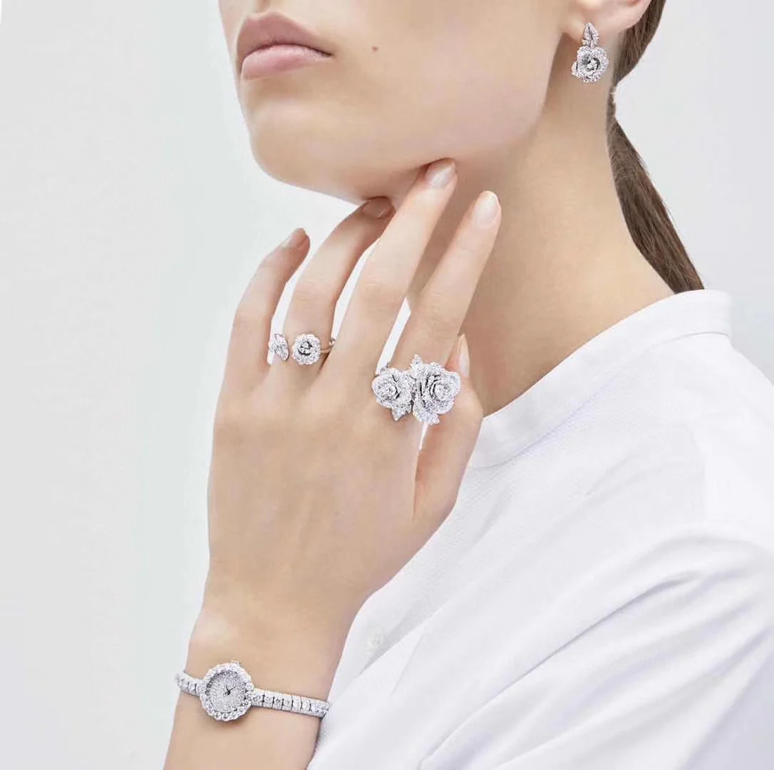 CDEV003 18k White /Rose gold diamond Rose Flower Dior Bagatelle Earrings - ccjewelryacc