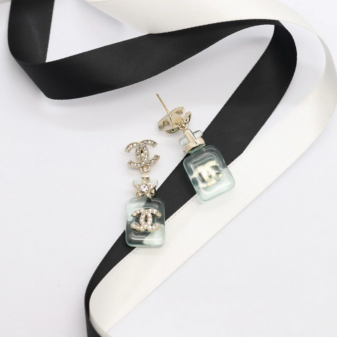 CCE048 Chanel Pink /blue /yellow acrylic star Perfume Bottle with crystal cc logo stud earring - ccjewelryacc