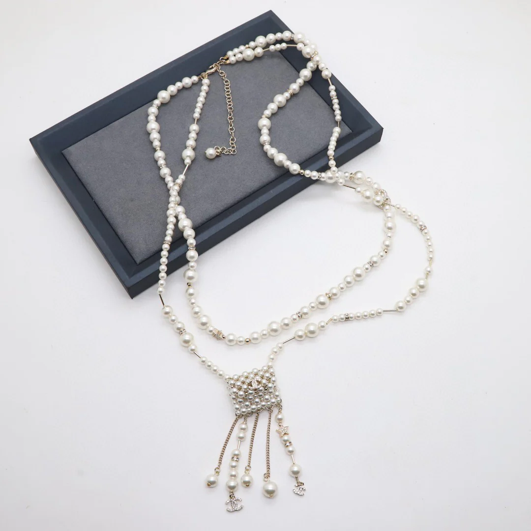 CCL270 Pearl bag with CC logo  long chain sweater necklace - ccjewelryacc