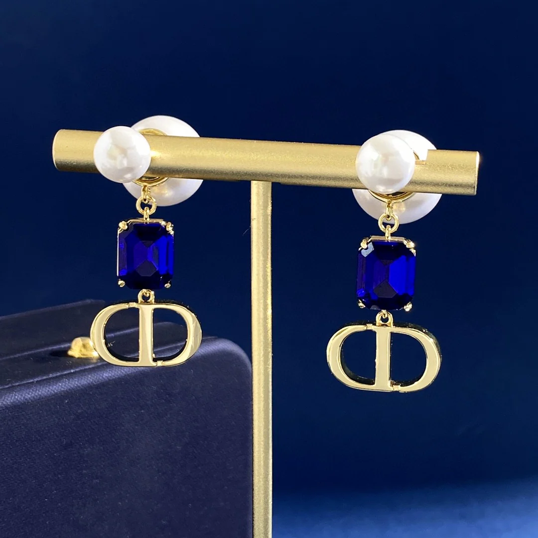 CDE254 Dior Tribales earrings in metal and Blue zircon diamond - ccjewelryacc