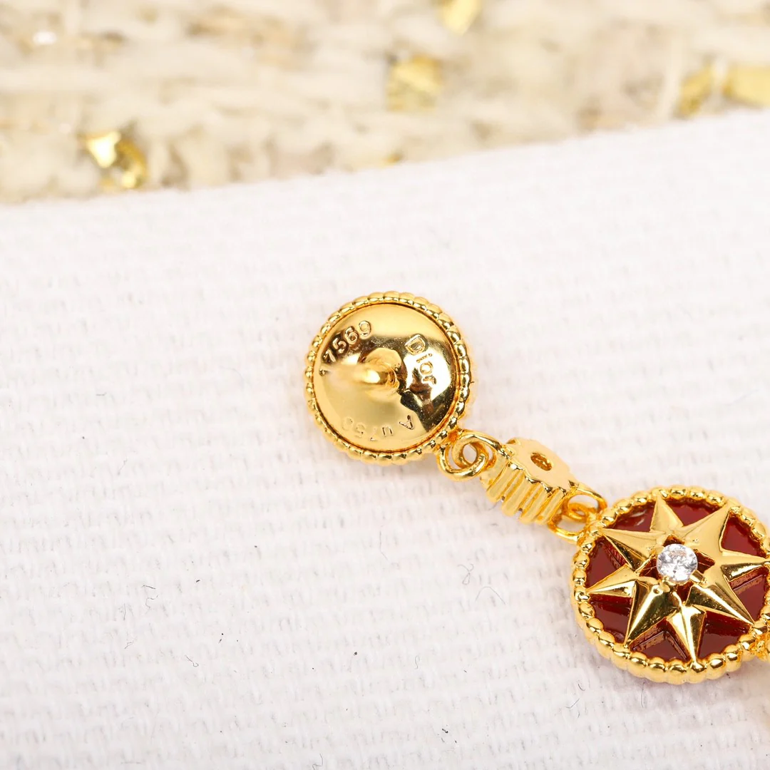 CDEV006 18k Gold Dior ROSE DES VENTS Drop Earrings - ccjewelryacc