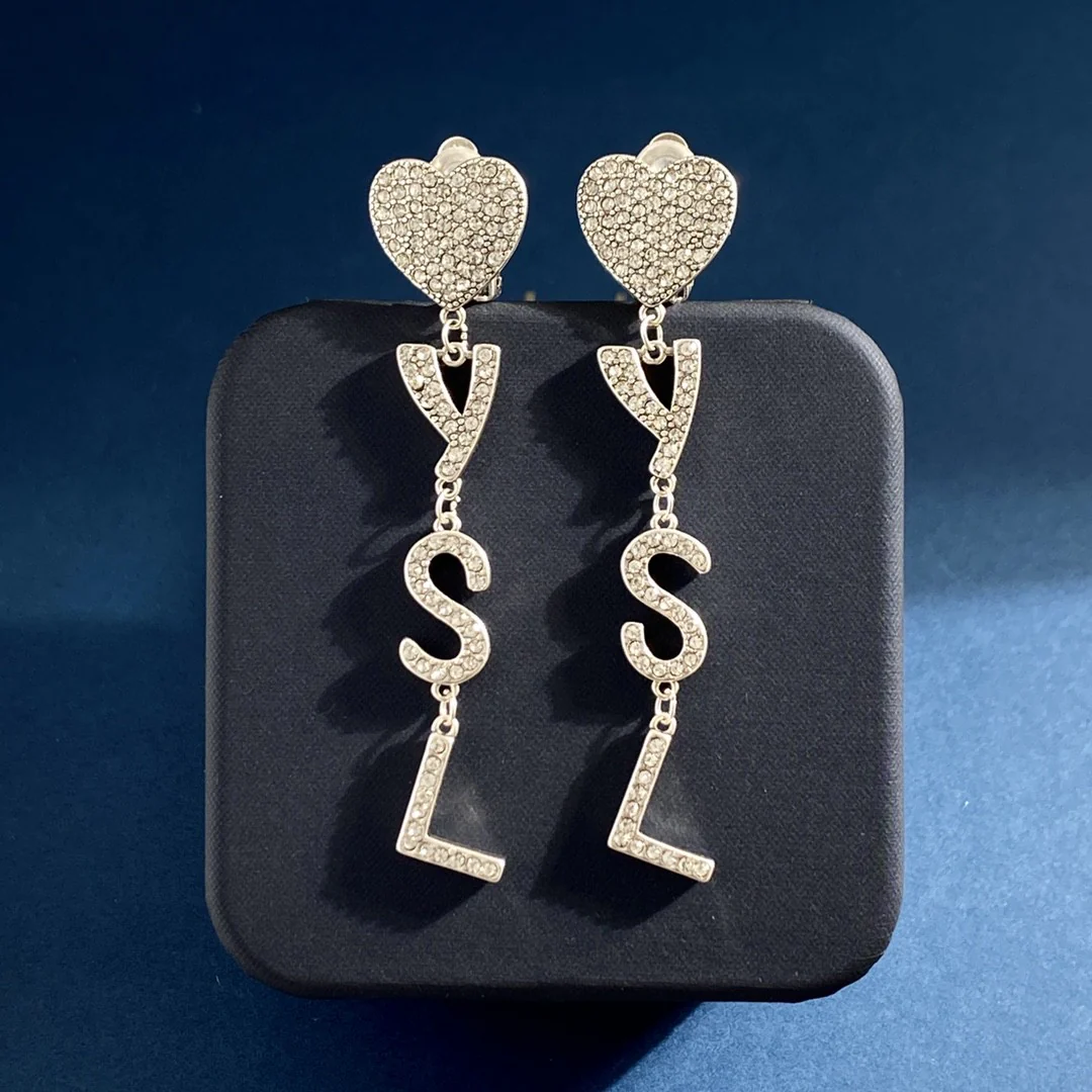 YYE004 YVES Opyum heart earrings clip in metal and crystal - ccjewelryacc