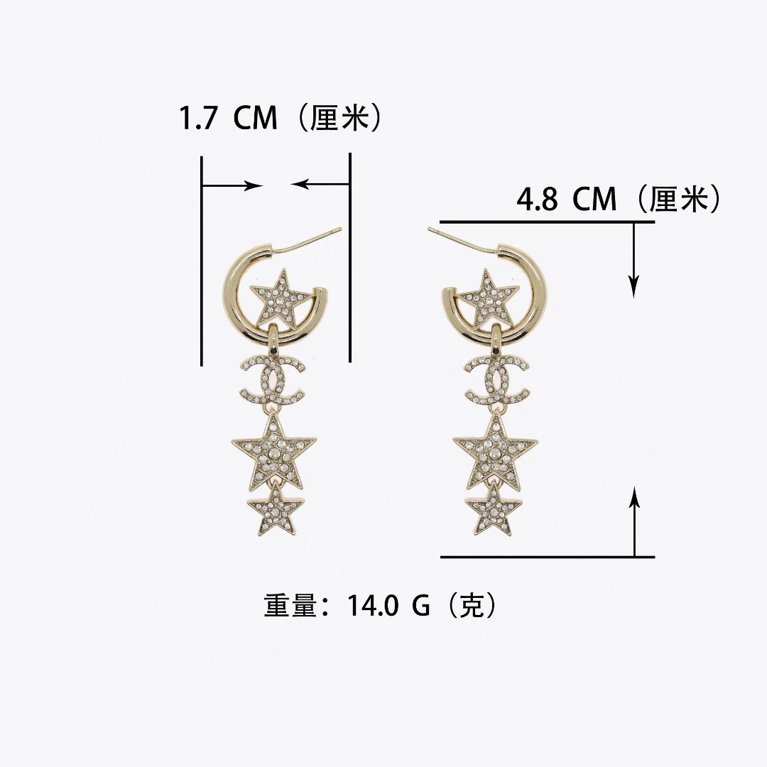 CCE089 Metal crystal stars and CC logo hook Earrings - ccjewelryacc