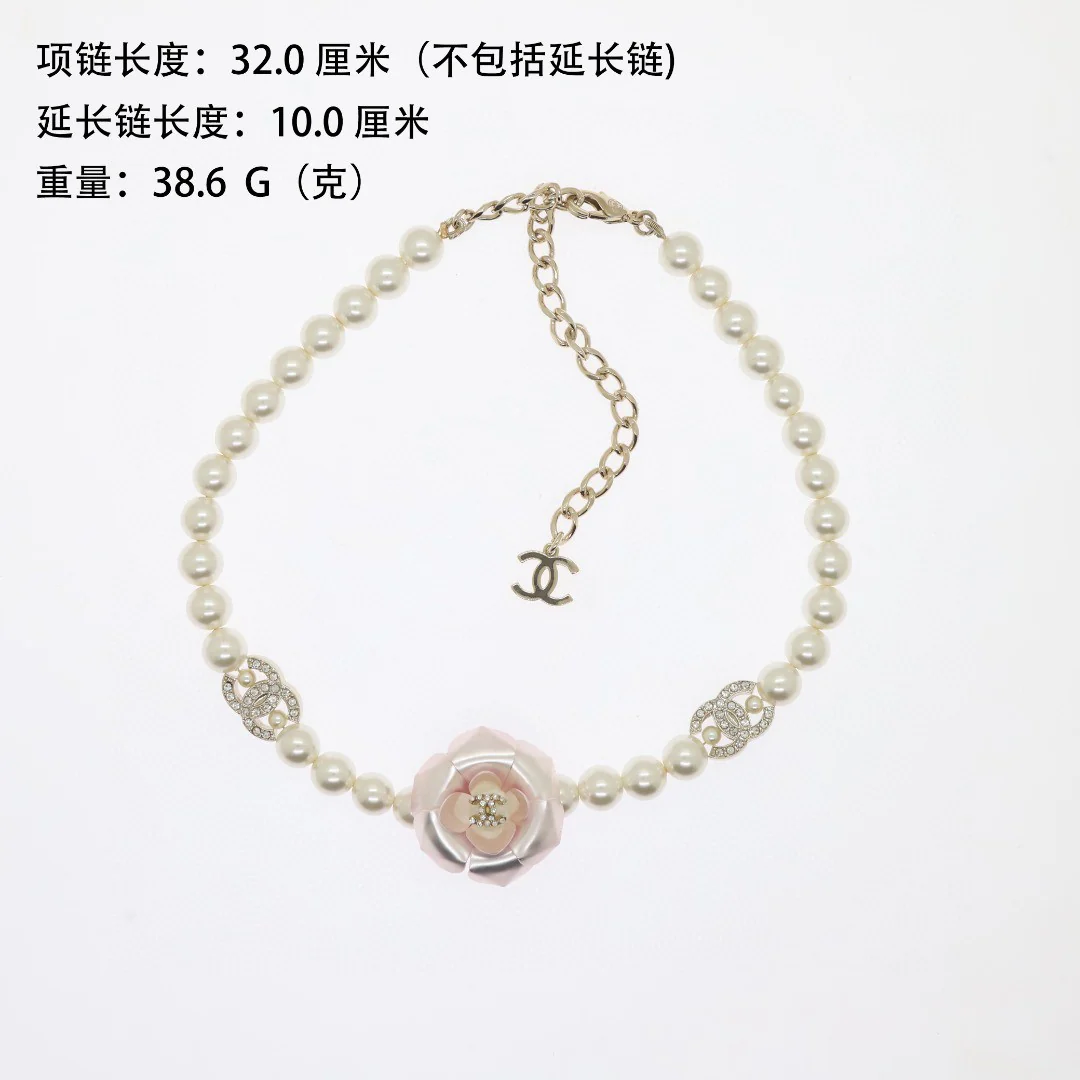 CCN281 High quality Pink Camellia Pearl choker Necklace - ccjewelryacc