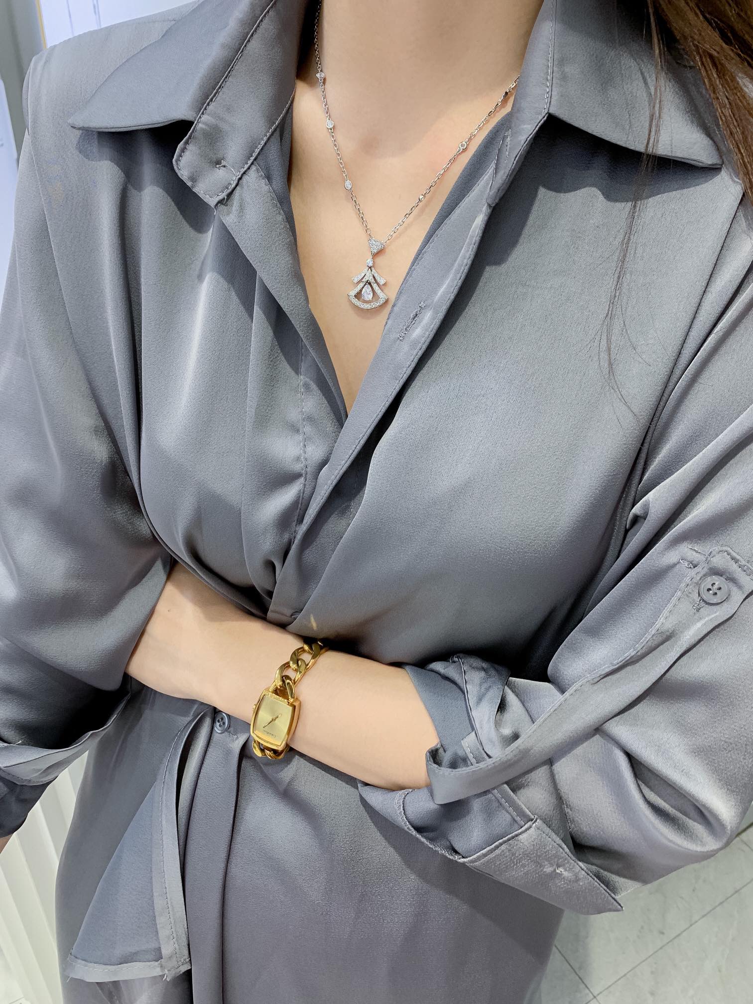 BGNS013 S925 Sterling Silver Full Diamond DIVAS'DREAM necklace - ccjewelryacc