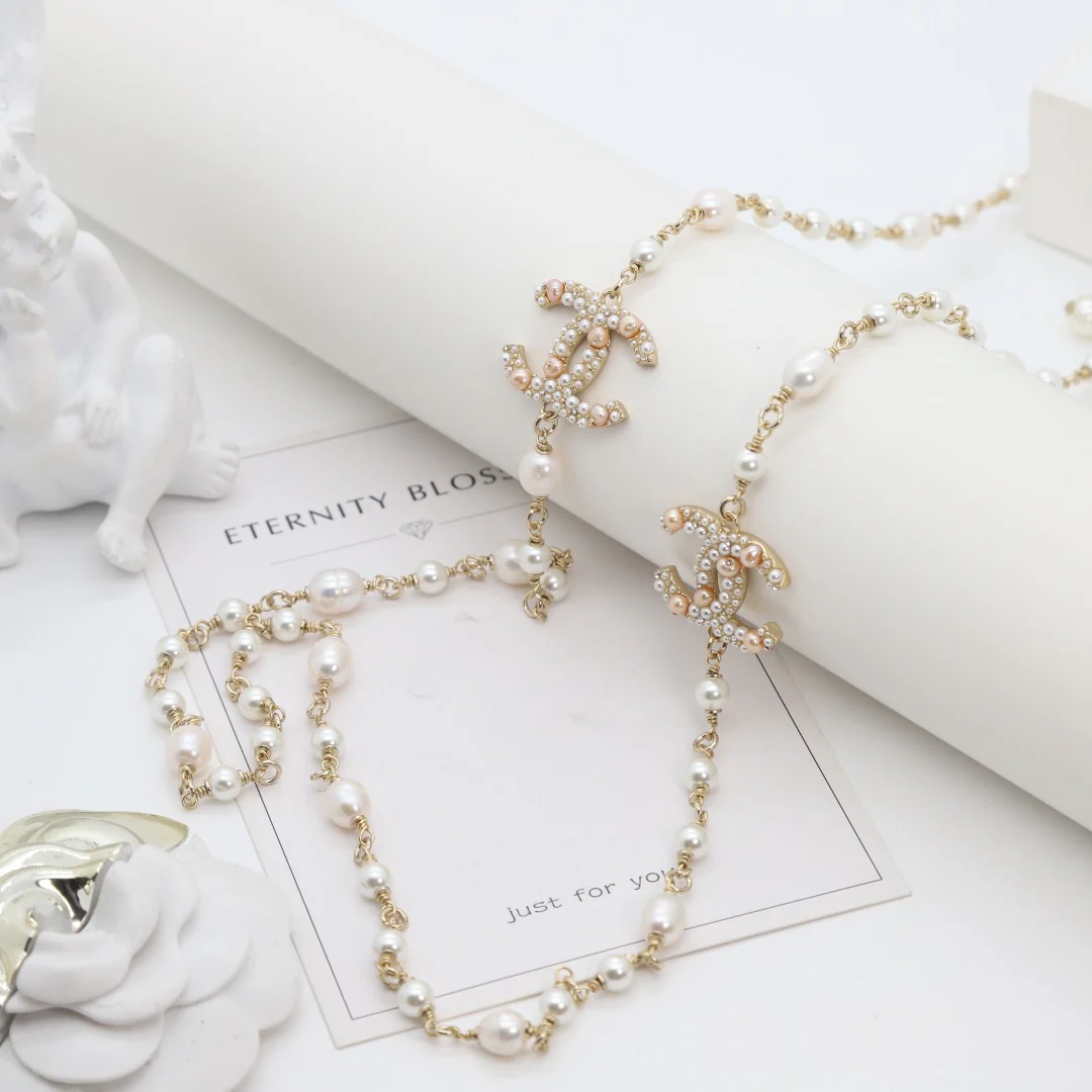 CCL032 High Quality CC Pearl Long Chain Necklace Pearl Sweater Chain - ccjewelryacc