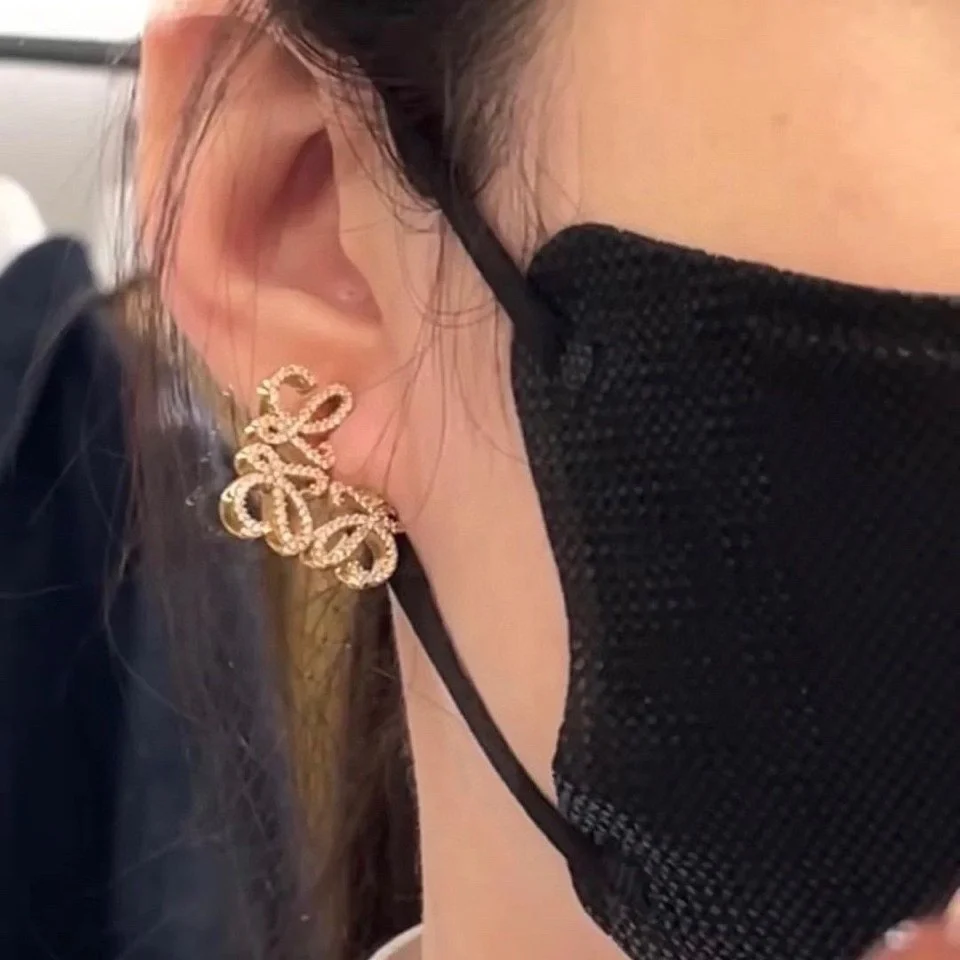 LWE001 Fully crystal Hollow  Loewi Anagram Hook Earrings - ccjewelryacc