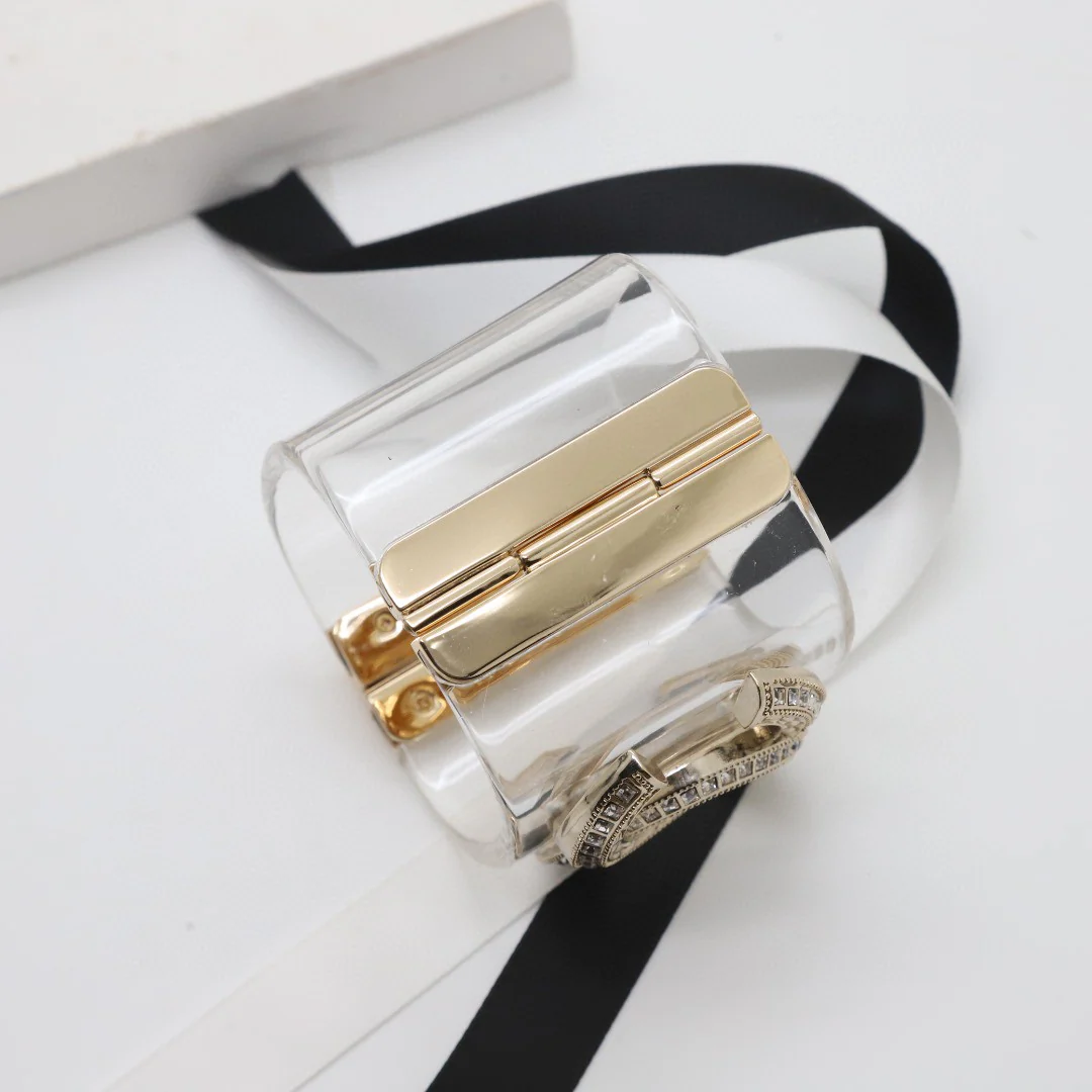 CCS063 Transparent acrylic with metal and crystal cc logo cuff bracelet Large - ccjewelryacc